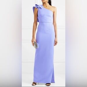 NWT Safiyaa Ethera One Shoulder Draped Crepe Gown Long Dress Periwinkle US 6